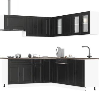 vidaXL Vidaxl - Mueble De Cocina Porto Negra 11 Piezas Madera Contrachapada