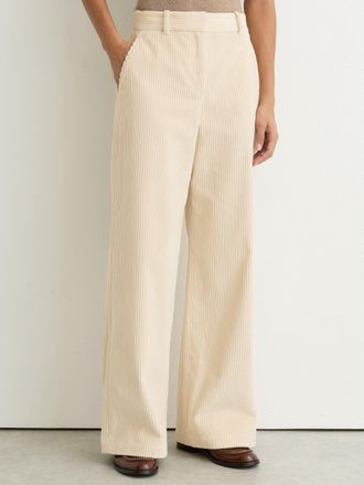 Reiss Cream Petite Cotton Corduroy Wide-leg Trousers, 14