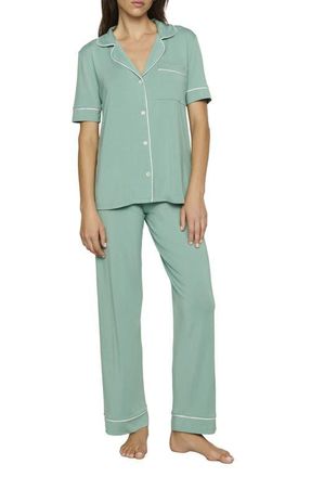 Eberjey Gisele Short Sleeve Pant Pajamas in Seagrass/White at Nordstrom, Size X-Small