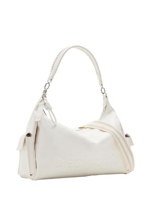 Desigual Womens Half Logo 24 Ne Accessories PU Shoulder Bag, White, One Size