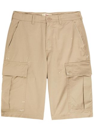 Cherry Los Angeles Paint-splatter Cotton Cargo Shorts - Stone - 36 (W36 / XL)