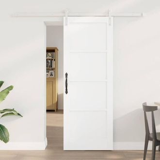 vidaXL Puerta Deslizante Vidaxl Con Juego De Accesorios Blanca 73.5x198.5 Cm De Madera Maciza De Pino