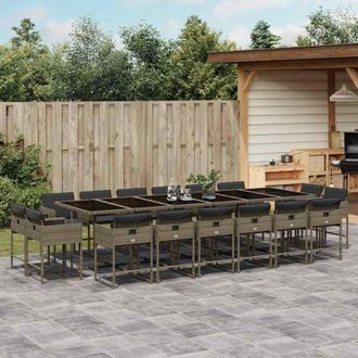 vidaXL Set Comedor De Jard&iacute;n 17 Pzas Y Cojines Rat&aacute;n Sint&eacute;tico Gris Vidaxl