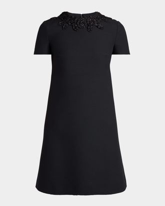 Valentino Garavani Rose Embroidered Short-Sleeve Mini Dress