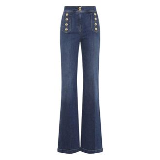 Elisabetta Franchi Flared Jeans, female, Blue, Size: W28 Palazzo Jeans with Buttons
