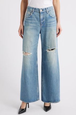 Moussy Vintage Hempstead Ripped Wide Leg Jeans in Light Blue at Nordstrom, Size 28