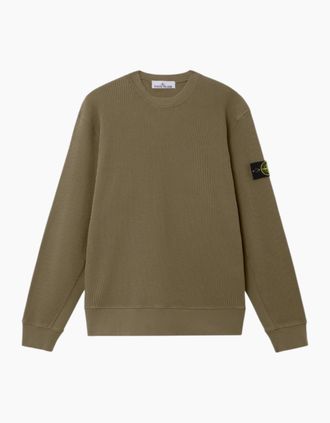 Stone Island Mens Stone Island Organic Cotton Waffle Fleece Military Green Sweatshirt - Tan - Size: 40