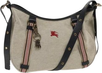 Burberry Pre-owned Shoulder Bags, female, Gray, Size: ONE SIZE Pre-owned Canvas Shoulder Bag