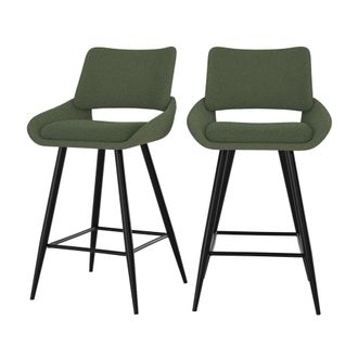 Rendez-Vous D&eacute;co Set de 2 sillas para isla central en tejido boucl&eacute; verde 66 cm