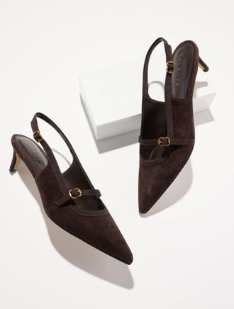 Talbots Elena Slingback Pumps - Velvet - Dark Chocolate - 10 1/2 M Talbots