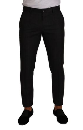 Dolce & Gabbana Heren Grijze Geruite Wol Formele Broek Dress Pants