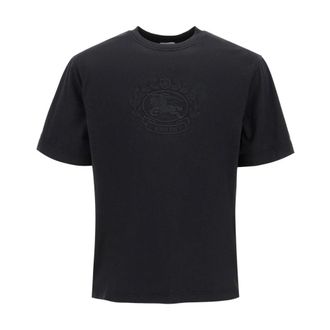 Burberry Emblem Embroidered Cotton T-Shirt - male - Burberry - T-Shirts - Black - L - Tops