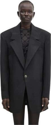 Marine Serre Jassen, Dames, Zwart, L, Wol, Virgin Wool Twill Boxy Jacket