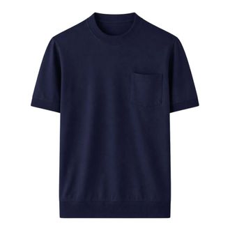 Paolo Pecora T-Shirts, male, Blue, Size: 2XL Ribbed crewneck T-shirt