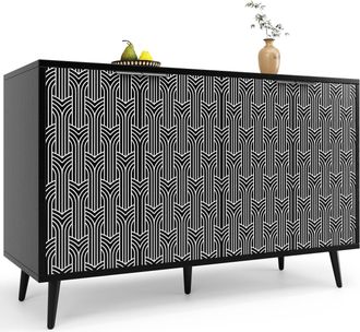 STILVORA Aparador Con 2 Puertas Y Estantes Regulables, Patr&oacute;n Geom&eacute;trico, En Mdf Y Metal, 120&times;35&times;78 Cm, Negro