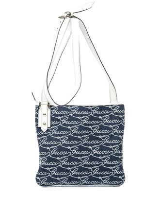 Gucci logo-pattern shoulder bag - women - Canvas - One Size - Blue