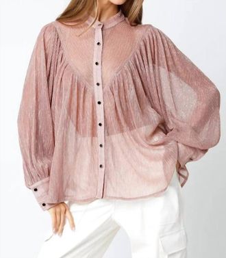 Olivaceous Selene Metallic Blouse In Blush