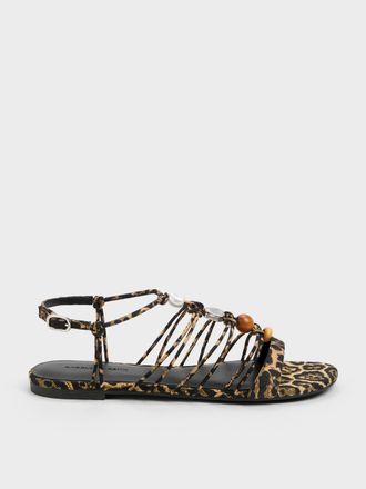 Charles & Keith Georgie Leopard-Print Bead Strappy Sandals