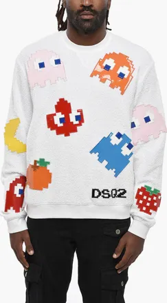 Dsquared2 PAC-MAN Felpa Girocollo COOL FIT in Cotone con Patches a Contrasto Dsquared2