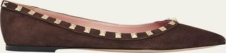 Valentino Garavani 5mm Rockstud Suede Ballerina Flats