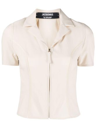 Jacquemus Tangelo zip-up cycling shirt - women - Virgin Wool/Spandex/Elastane - 34 - Neutrals