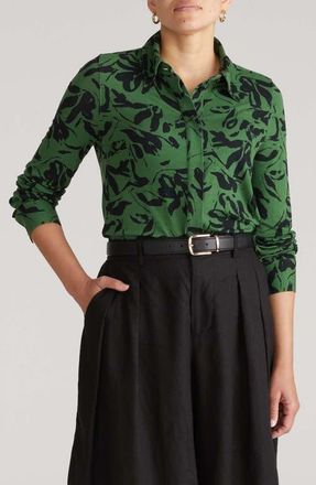 Universal Standard Elbe Button-Up Shirt in Green Sgrafitto Prin at Nordstrom, Size Xxx-Large
