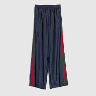 Gucci Technical Silk Poplin Pants With Web, Blue