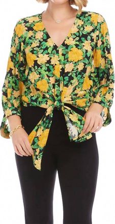 Karen Kane Sun Dazed Front Tie Blouse In Floral Print