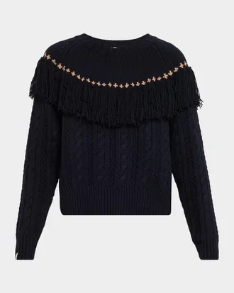 The Upside Clara Tassel Cable Knit Crewneck Sweater