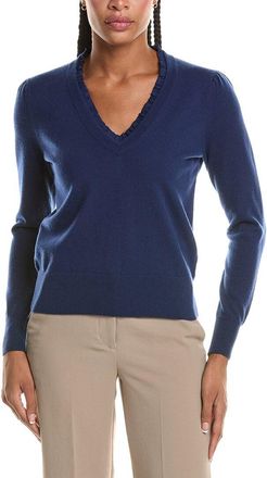 N.Peal N. PEAL Ruffle Trim V-Neck 100% Cashmere Sweater