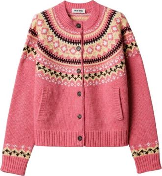 Miu Miu Pink Geometric Round Neck Sweater