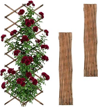 Relaxdays Relaxdays Rejilla Extensible 3 Uds, 310x90 Cm, Madera, Montaje Pared, Soporte Para Trepadoras, Flameada