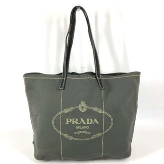 Prada Black Gray Khaki Urethane Shoulder Bag Tote Bag (Pre-Owned)