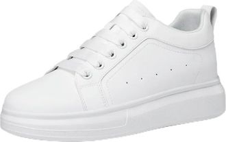 Generic ZBDP Elevator Shoes Men Women Invisible Height Increasing Shoes White Leather Lace-up Sneakers Height Increasing 6cm 8cm 10cm