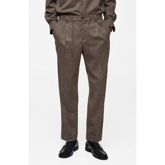 Mango Pleated Regular Fit Flannel Pants in Mink Grey at Nordstrom, Size 31