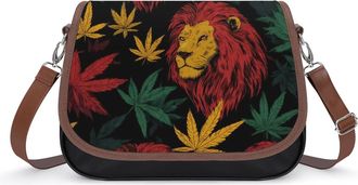Generic Lion Rasta Weed1 Crossbody Bag Womens Handbag PU Message Bags Shoulder Purse with Adjustable Strap