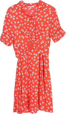 Ganni Ganni Silvery Twist-Front Floral-Print Crepe Dress In Red Viscose