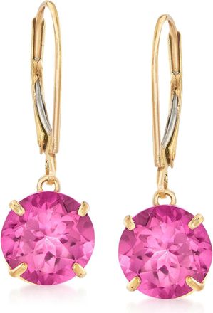 Ross-Simons Pink Topaz Drop Earrings in 14kt Yellow Gold