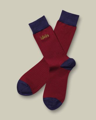CHARLES TYRWHITT The Lions Stripe Socks - Red & Dark Size 10.5-13 by Charles Tyrwhitt
