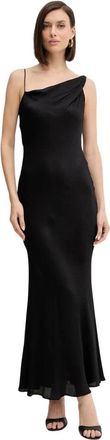 Twinset Lange Asymmetrische Jurk van Satijn - Dames - Feestkleedjes - Zwart - XS - Satijn - Kleedjes
