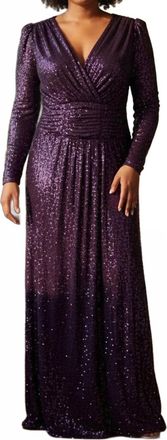 DKNY Elegant Sequin Maxi Dress In Purple