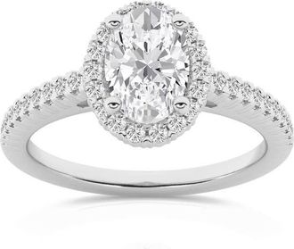 Grown Brilliance 1.00 Carat 14K White Gold Round Cut Lab Grown Diamond Halo Wedding Ring for Women- Color/Clarity-G+SI