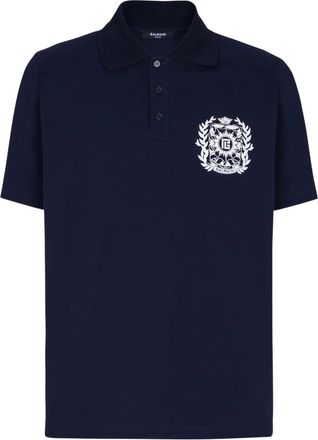 Balmain Polo in cotone con ricamo logo - Blu