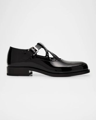 Christian Louboutin Men & apos;s Marc Poppin Brogue Leather T-Strap Loafers