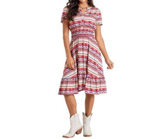 Panhandle Short Sleeve Elastic Waist Dress In Rust
