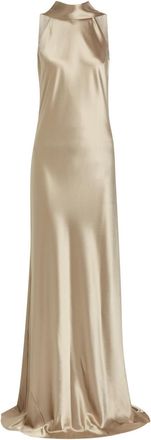 Galvan Sienna Scarf-neck Satin Gown - Beige - 42 (UK14 / L)