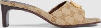 Gucci Womens Slide Sandal With Double G, Beige, GG Canvas