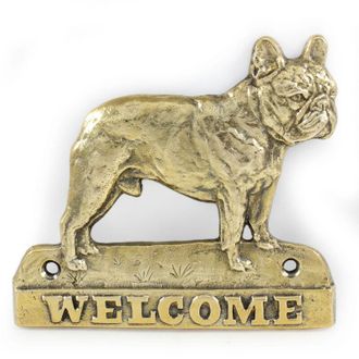 OEM Bulldog Franc&eacute;s: Cartel Para Puerta Con Un Perro, Placa De Bienvenida De Lat&oacute;n, Cartel Exclusivo Con La Palabra Bienvenido De Art-dog