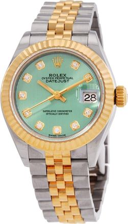 Rolex Pre-owned Rolex Datejust 28Mm Automatic Diamond Green Dial Ladies Watch 279173GNDJ