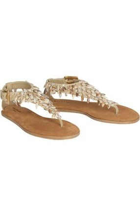 Balmain Flat sandals in suede, cotton and beads in Beige at Nordstrom, Size 38